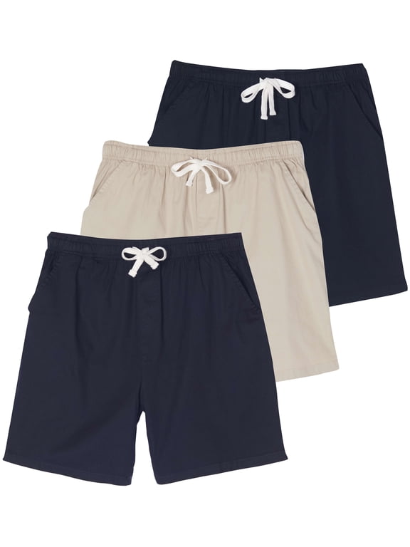 3 Pack: Men's Cotton 7" Walk Short With Back Pocket & Drawstring - Casual Wear