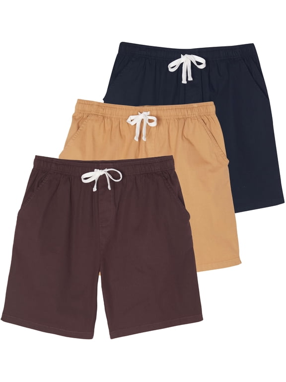 3 Pack: Men's Cotton 7" Walk Short With Back Pocket & Drawstring - Casual Wear