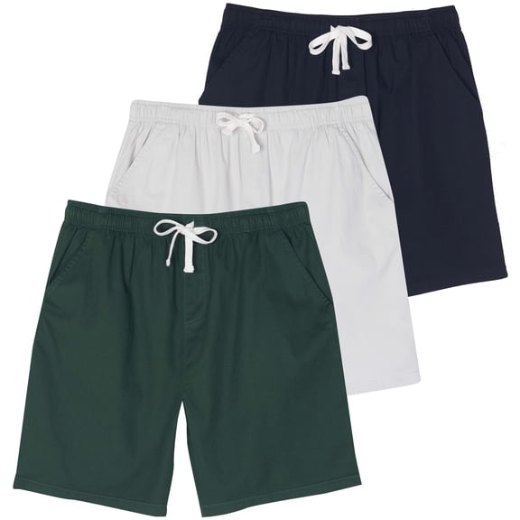 3 Pack: Men's Cotton 7" Walk Short With Back Pocket & Drawstring - Casual Wear