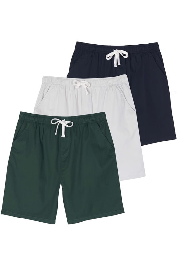 3 Pack: Men's Cotton 7" Walk Short With Back Pocket & Drawstring - Casual Wear