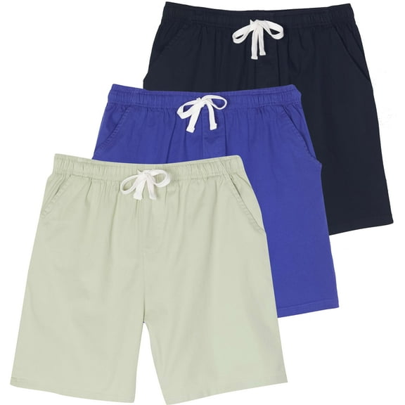 3 Pack: Men's Cotton 7" Walk Short With Back Pocket & Drawstring - Casual Wear