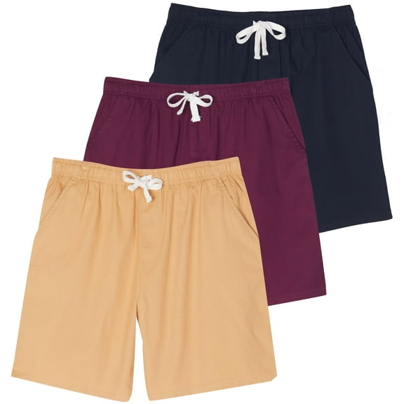 3 Pack: Men's Cotton 7" Walk Short With Back Pocket & Drawstring - Casual Wear