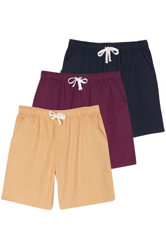 3 Pack: Men's Cotton 7" Walk Short With Back Pocket & Drawstring - Casual Wear