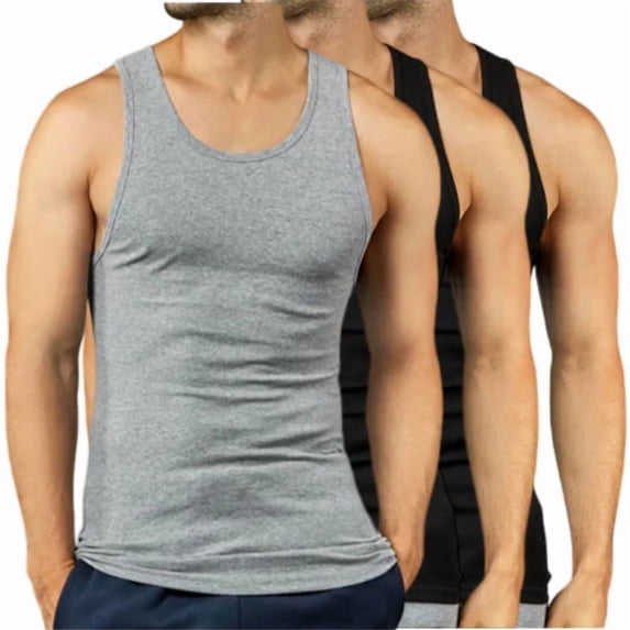 3 Pack Men's Cotton A-Shirts Lightweight Ribbed Underwear Athletics Workout Gym Tank Top Solid Casual Menswear S-3XL Regular Big & Tall Workout Breathable Sleeveless Plain Classic Activewear