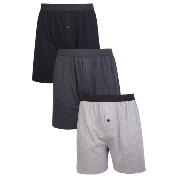 3 Pack Men's Cotton Boxer Brief Loose Fit Solid Color Cotton Blend Boxers for Men Soft Breathable Plain Underwear with Button Fly Pouch Elastic Waist Menswear
