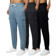 REAL ESSENTIALS 3 Pack: Men's Cotton Fleece Cargo Jogger Sweatpants With Pockets