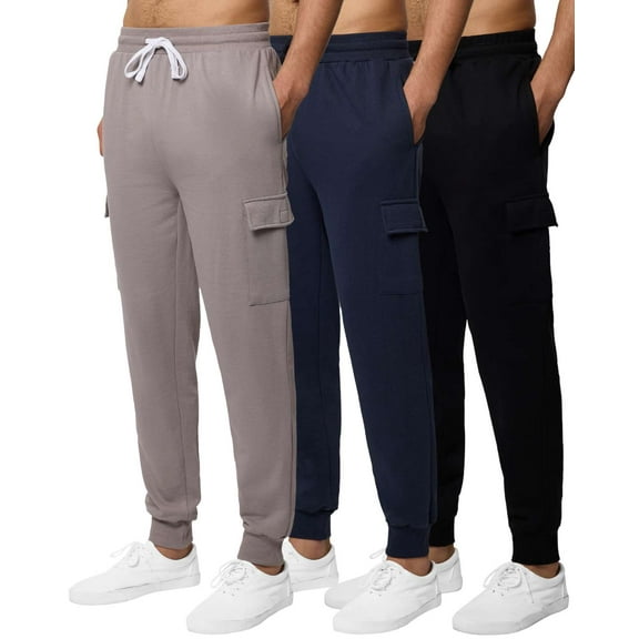 3 Pack: Men's Cotton Fleece Cargo Jogger Sweatpants With Pockets