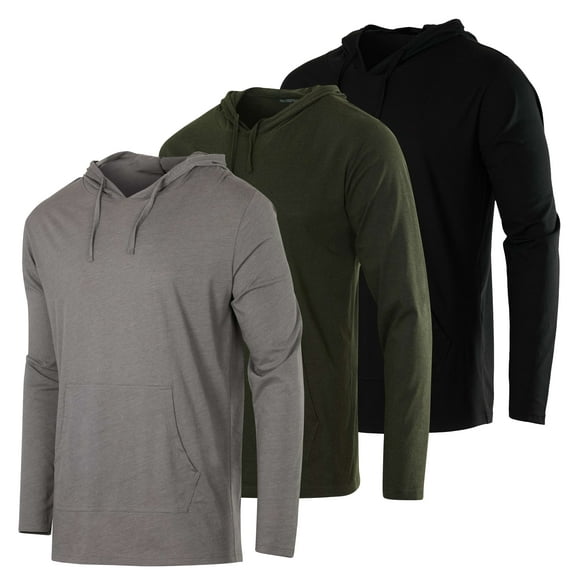 3 Pack: Men's Cotton Lightweight Casual Pullover Drawstring Hoodie With Pocket (Available In Big & Tall)