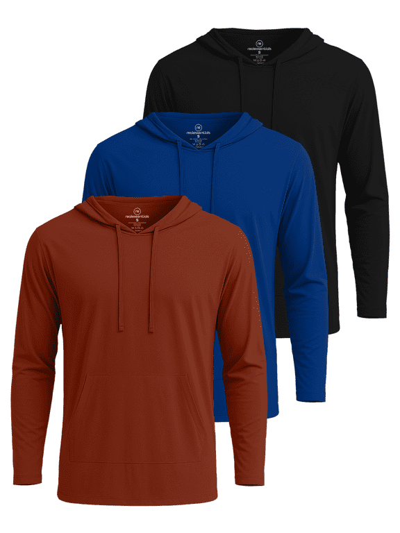 3 Pack: Men's Cotton Lightweight Casual Pullover Drawstring Hoodie With Pocket (Available In Big & Tall)