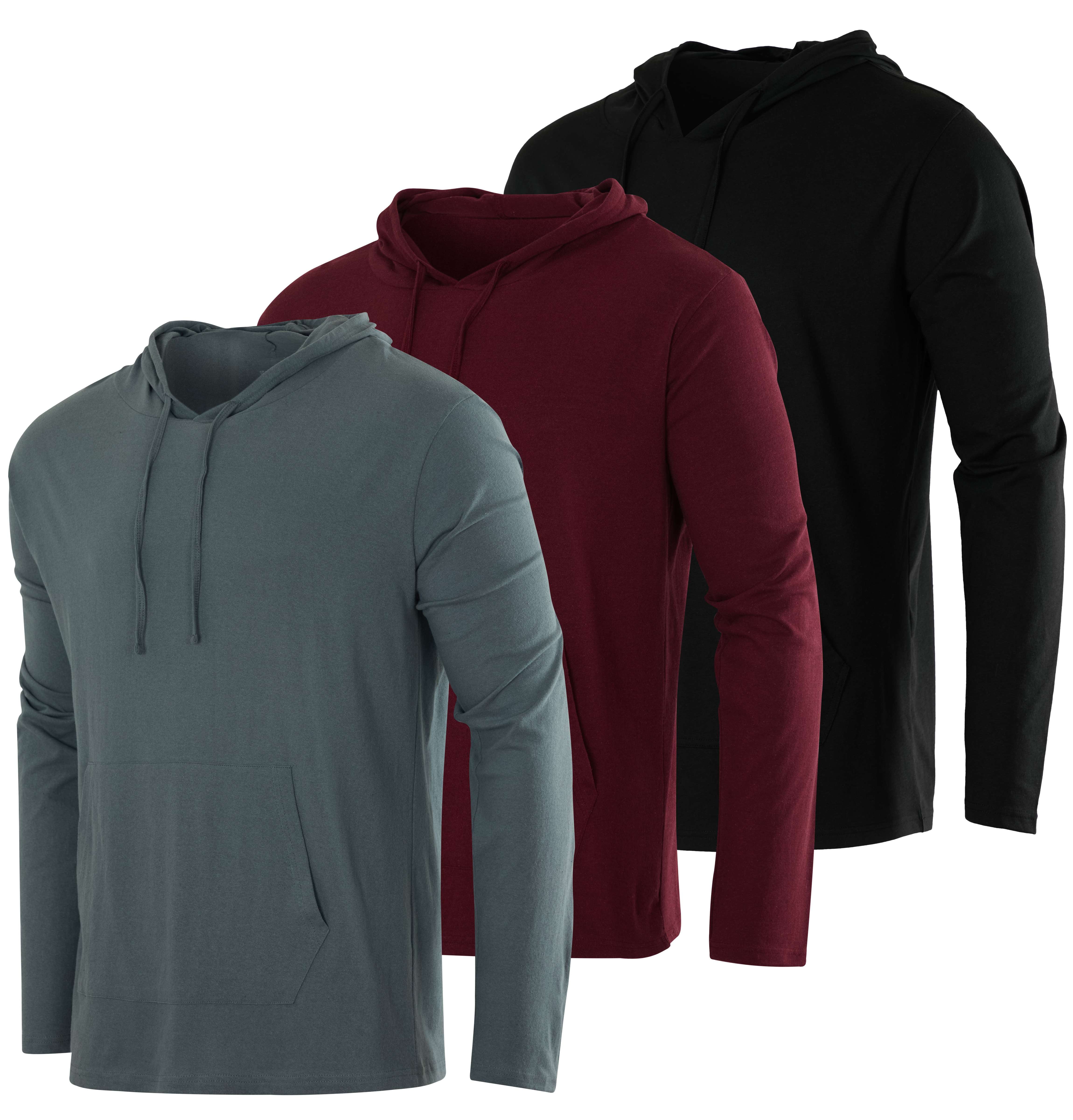 3 Pack: Men's Cotton Lightweight Casual Pullover Drawstring Hoodie With Pocket (Available In Big & Tall)
