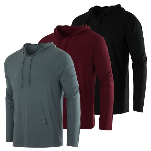 3 Pack: Men's Cotton Lightweight Casual Pullover Drawstring Hoodie With Pocket (Available In Big & Tall)
