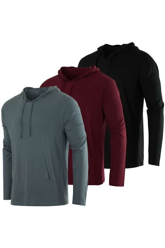 3 Pack: Men's Cotton Lightweight Casual Pullover Drawstring Hoodie With Pocket (Available In Big & Tall)