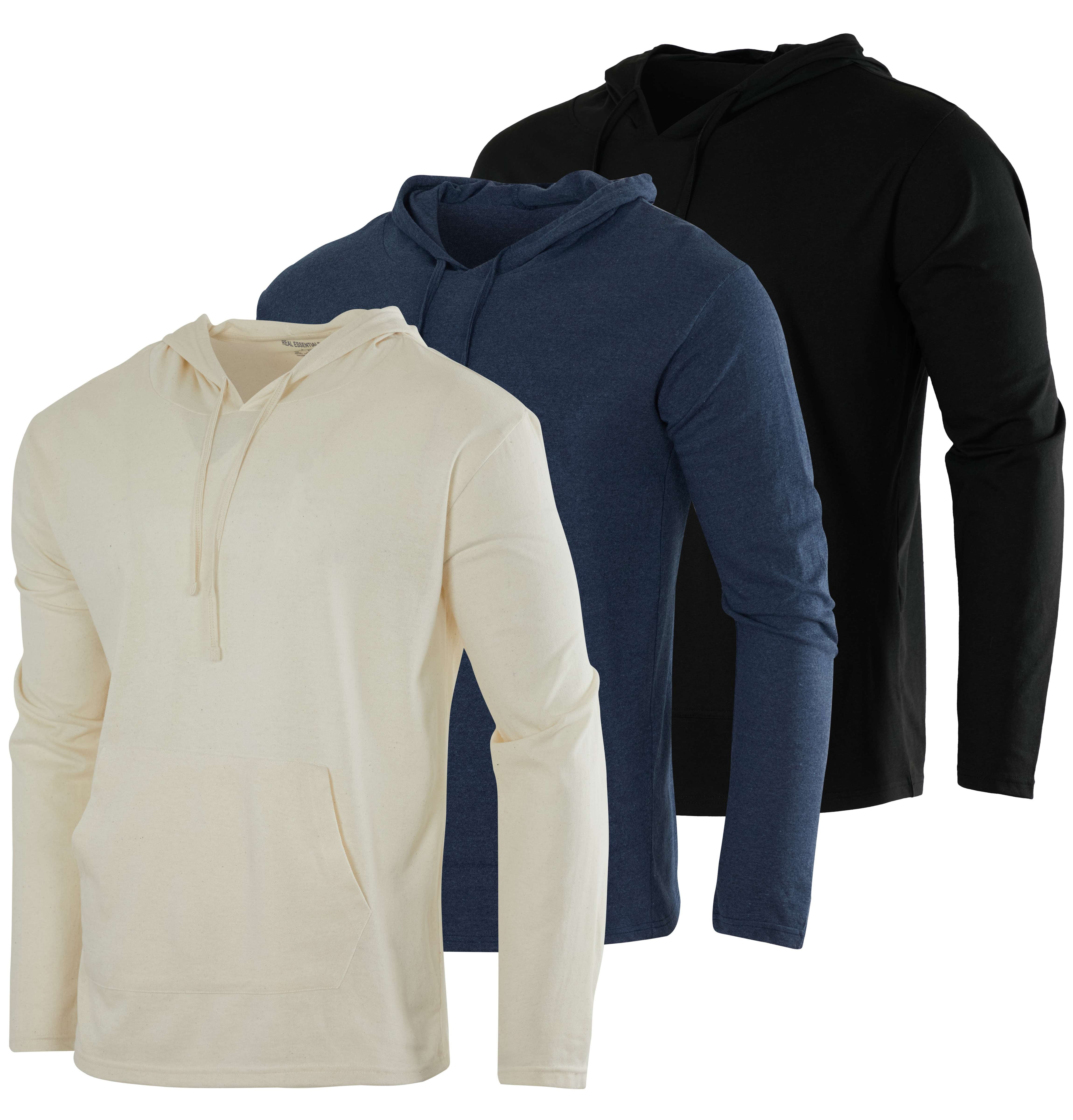 3 Pack: Men's Cotton Lightweight Casual Pullover Drawstring Hoodie With Pocket (Available In Big & Tall)
