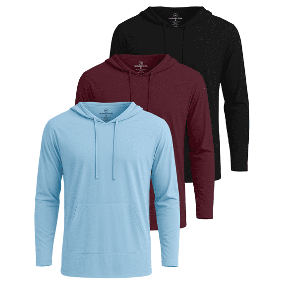 Real Essentials 3 Pack: Men's Cotton Lightweight Casual Pullover Drawstring Hoodie With Pocket (Available In Big & Tall)
