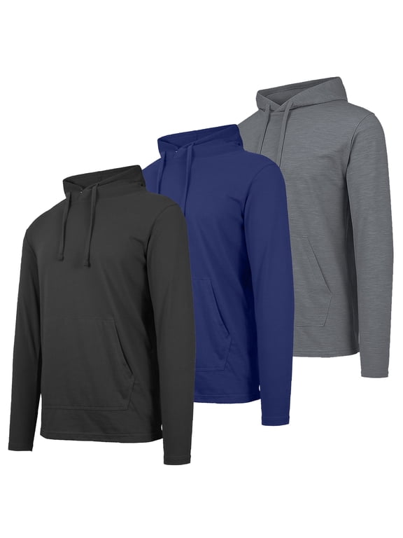 3-Pack Men's Cotton Lightweight Casual Pullover Drawstring Hoodie With Pocket