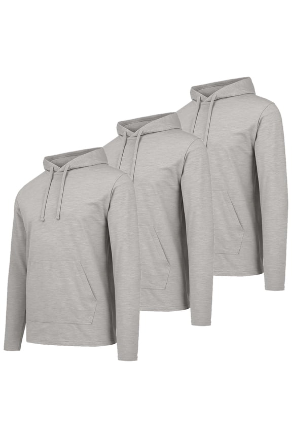 3-Pack Men's Cotton Lightweight Casual Pullover Drawstring Hoodie With Pocket