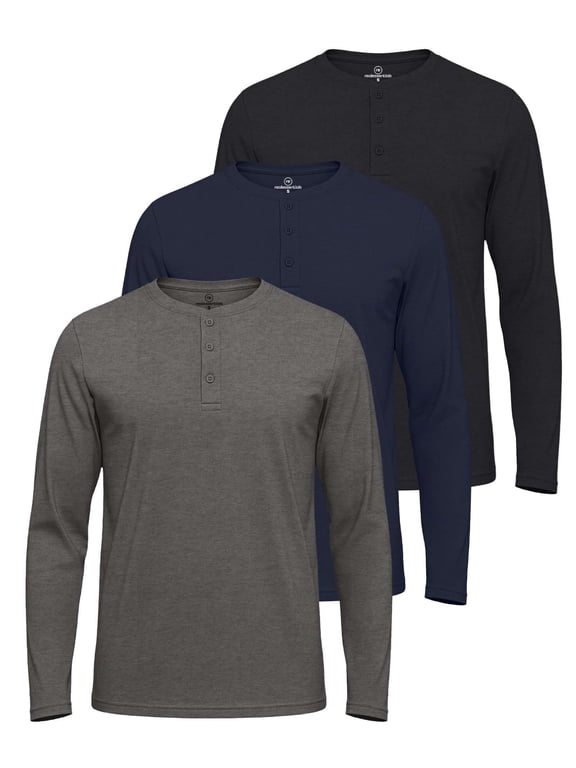 3 Pack Men's Cotton Long Sleeve Henley T Shirts Casual Work Gym Workout Tee