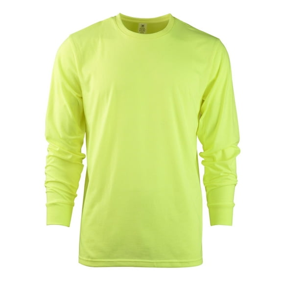 Men's Cotton Long Sleeve Ribbed Cuff Crewneck T-Shirt, Pack of 2 M, Neon Green