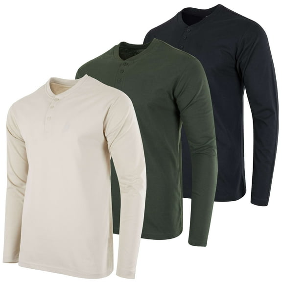 Real Essentials 3 Pack: Men's Cotton Short & Long Sleeve Henley T-Shirt Performance Activewear (Available In Big & Tall)