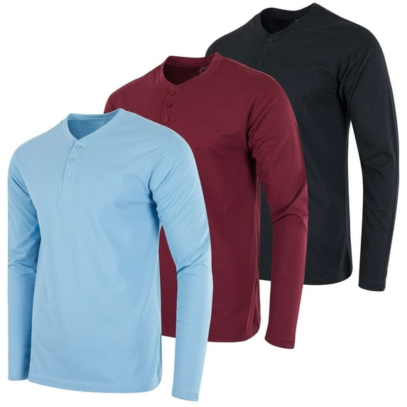 Real Essentials 3 Pack: Men's Cotton Short & Long Sleeve Henley T-Shirt Performance Activewear (Available In Big & Tall)