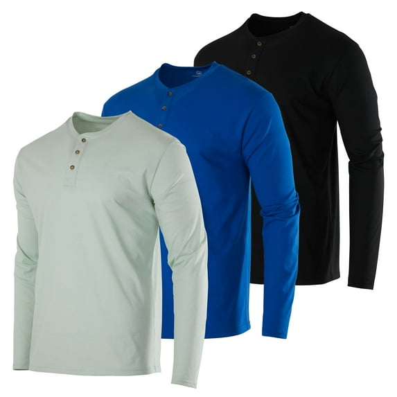 Real Essentials 3 Pack: Men's Cotton Short & Long Sleeve Henley T-Shirt Performance Activewear (Available In Big & Tall)