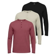 3 Pack Mens Cotton Long Sleeve Henley T Shirts Casual Work Gym Workout Tee