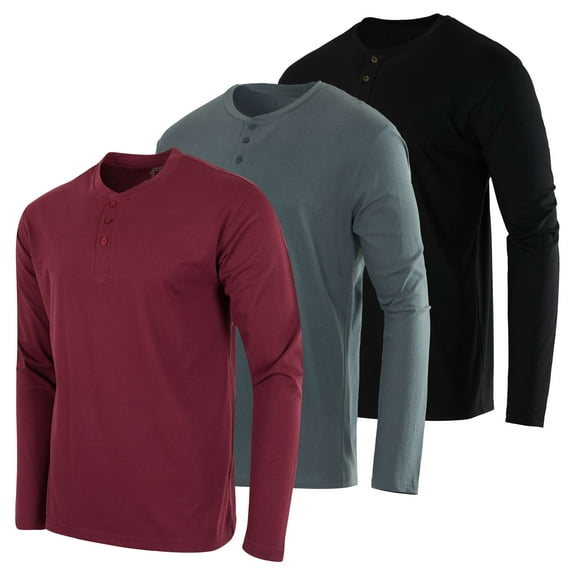 Real Essentials 3 Pack: Men's Cotton Short & Long Sleeve Henley T-Shirt Performance Activewear (Available In Big & Tall)