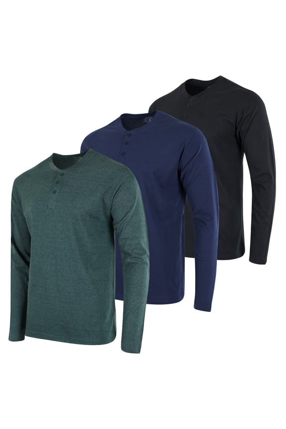 3 Pack: Men's Cotton Performance Short & Long Sleeve Cotton Henley T-Shirt-Athletic Top (Big & Tall Available)