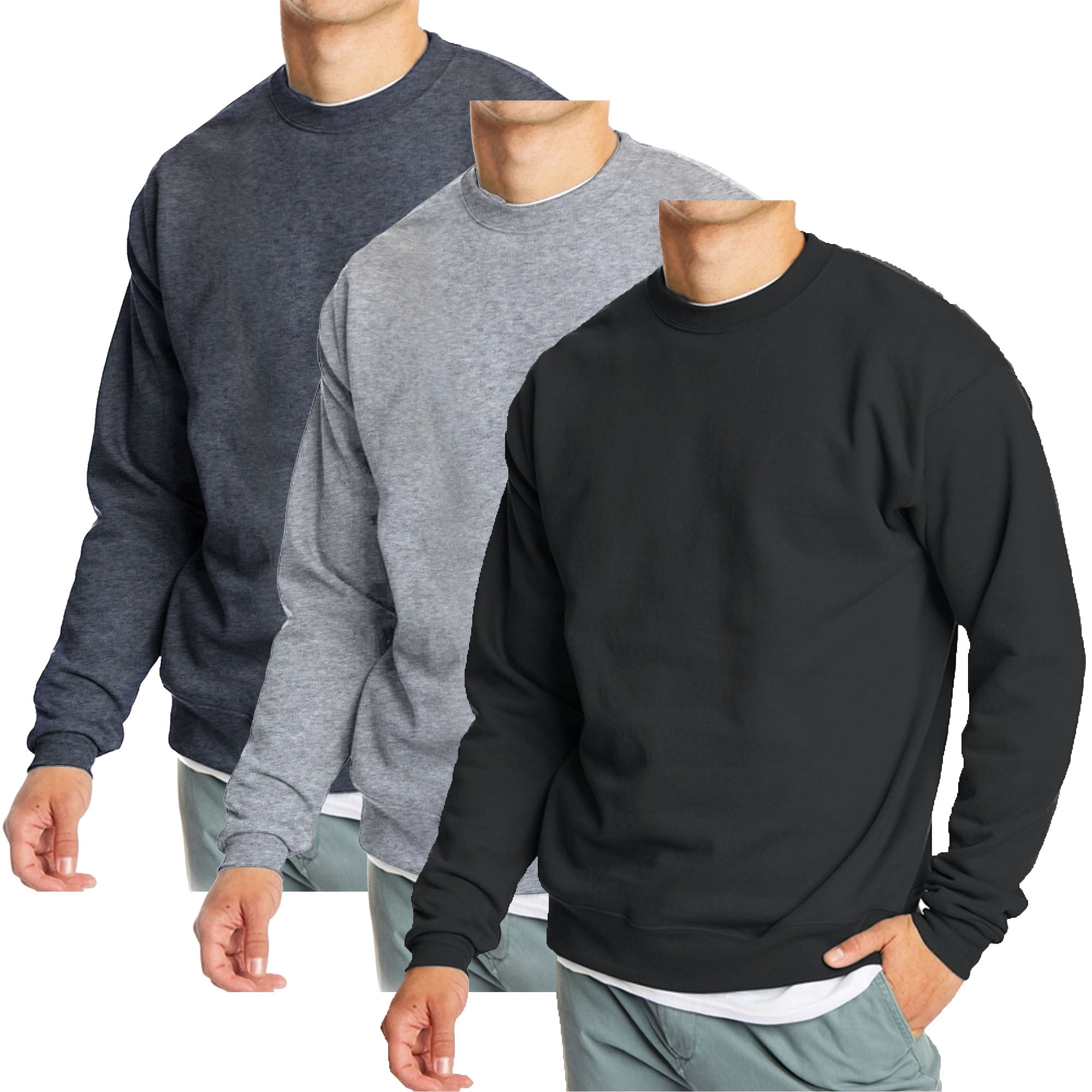 3 Pack Men s Crew Neck Fleece Lined Pullover Sweatshirt S 2XL Walmart Business Supplies