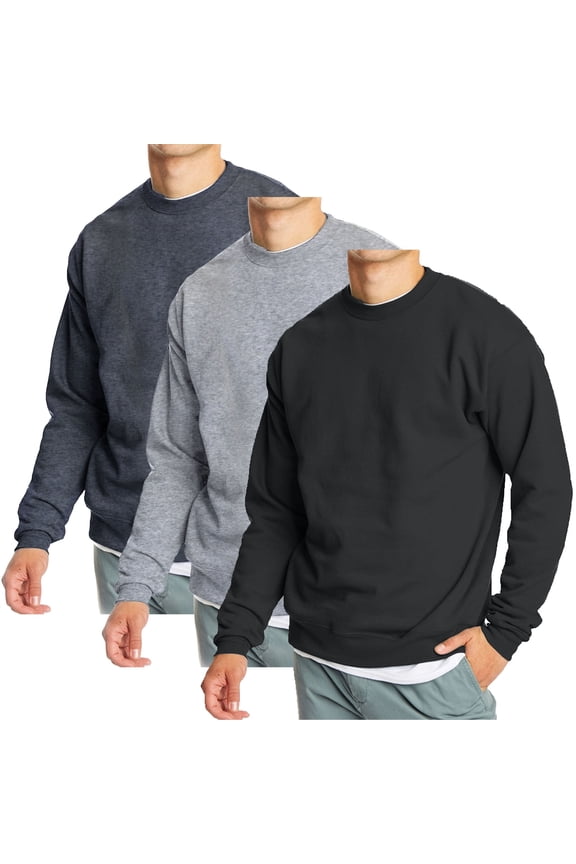 3-Pack Men's Crew Neck Fleece-Lined Pullover Sweatshirt (S-2XL)