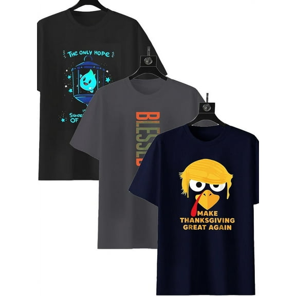 3 Pack Men's Crew Neck Hipster T Shirt - Casual Stylish Fitted Print Tees for Men Black,Gray XL