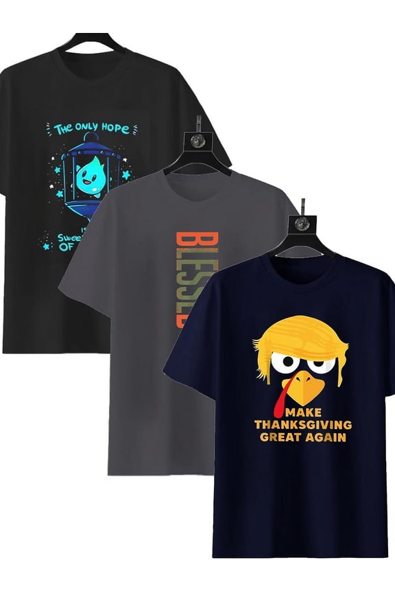 3 Pack Men's Crew Neck Hipster T Shirt - Casual Stylish Fitted Print Tees for Men Black,Gray XL