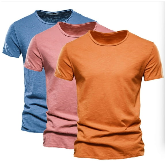 3 Pack Men's Crewneck Cotton T-Shirts Short Sleeve Casual Lightweight Running Workout Gym Athletic Daily Tee Tops