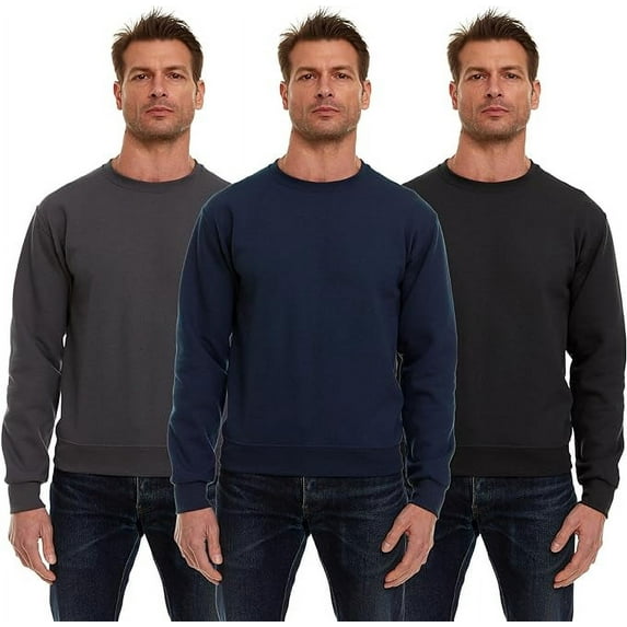 3 Pack Men’s Crewneck Sweater Bulk Multipack, Cotton, Screenprinting Sweat Shirts For Men, Layer Shirt