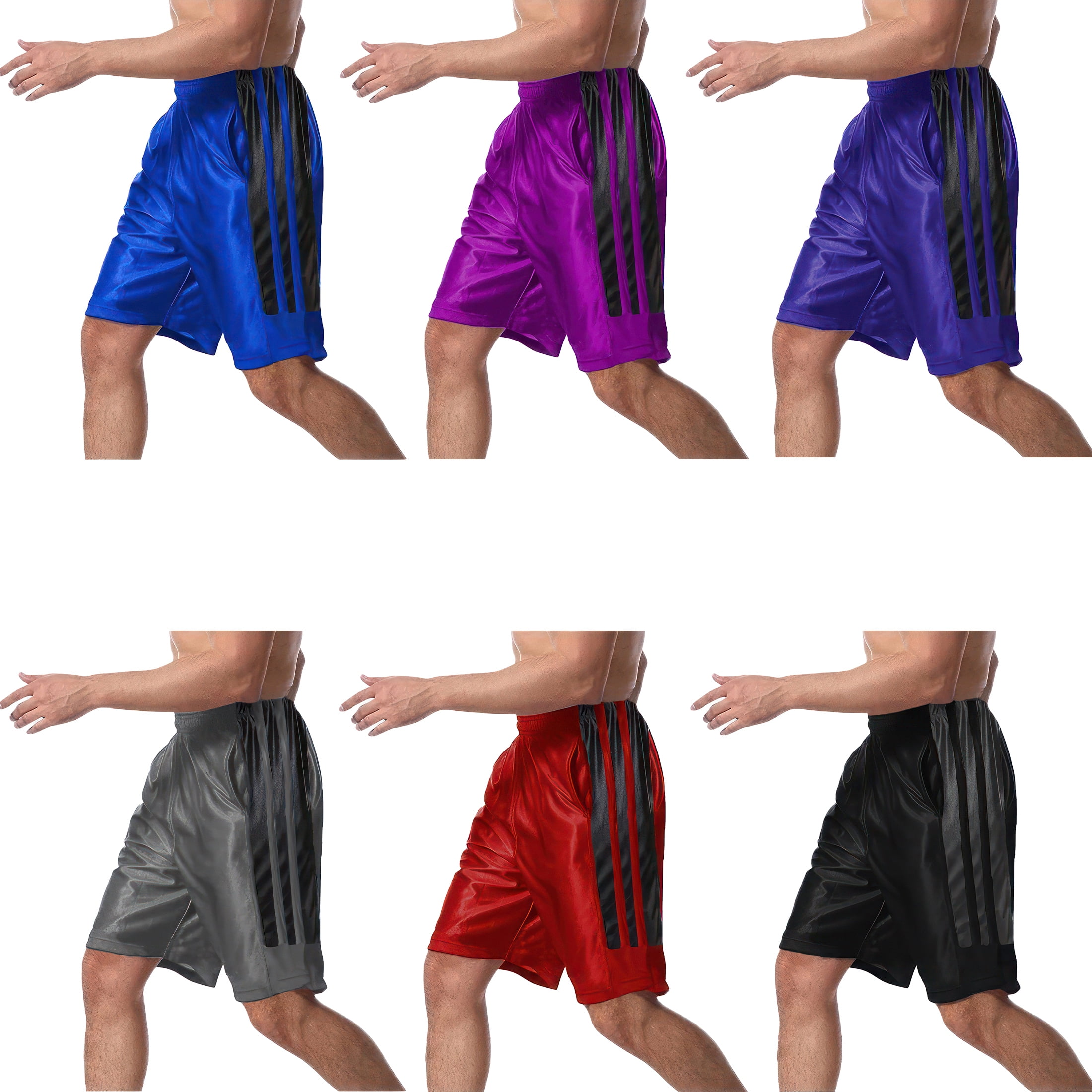 3-Pack Men's Dazzle Basketball Shorts Striped Quick-Dry Moisture-Wicking Summer Shorts With Pockets Workout -