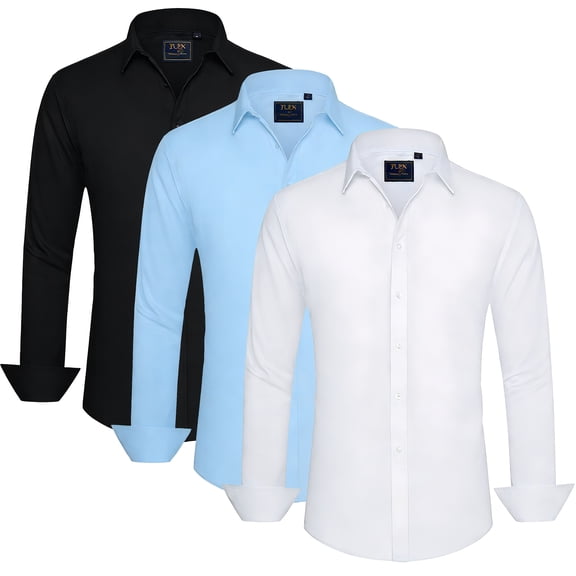 LAPTOM MAX Mens Wrinkle Free Dress Shirts, Solid Long Sleeve for Men Regular with Button ,3 Pack