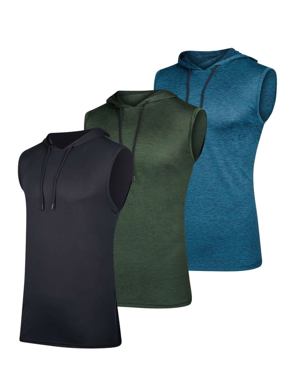 3 Pack Men's Dry Fit Tank Top Hoodie Sleeveless Workout Gym Muscle Shirts