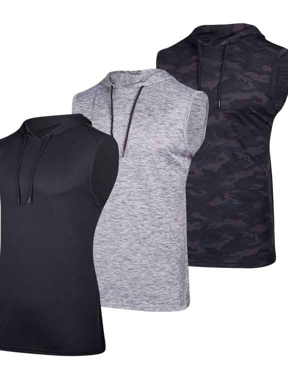 3 Pack Men's Dry Fit Tank Top Hoodie Sleeveless Workout Gym Muscle Shirts