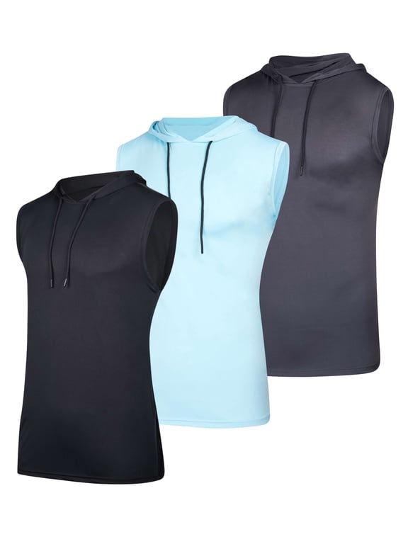 3 Pack Men's Dry Fit Tank Top Hoodie Sleeveless Workout Gym Muscle Shirts