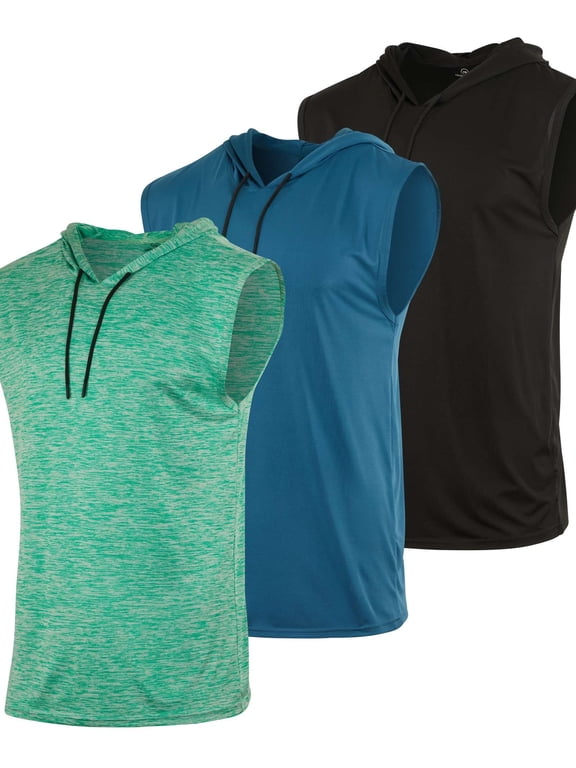 3 Pack Men's Dry Fit Tank Top Hoodie Sleeveless Workout Gym Muscle Shirts