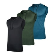 3 Pack: Men’s Dry-Fit Active Hooded Tank Top - Workout Sleeveless Hoodie with Drawstring (Available in Big & Tall)