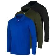 Real Essentials 3 Pack Mens Dry Fit Long-Sleeve Active Polo Shirt Casual Performance Golf Available in Big & Tall