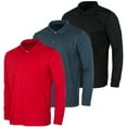thumbnail image 1 of 3 Pack Men's Dry-Fit Long-Sleeve Active Polo Shirt - Casual Performance Golf Quick Dry (Available In Big & Tall), 1 of 6