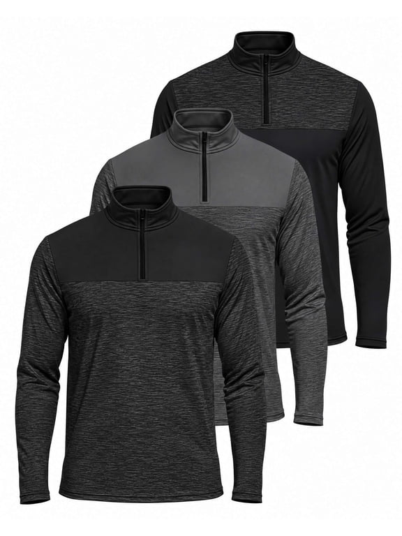 3 Pack Men's Dry Fit Quarter Zip Long Sleeve Athletic Workout Golf Shirts
