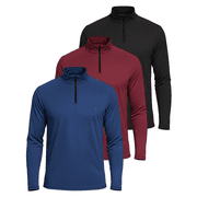 3 Pack Mens Dry Fit Quarter Zip Long Sleeve Athletic Workout Golf Shirts