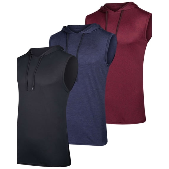 3 Pack Men's Dry Fit Tank Top Hoodie Sleeveless Workout Gym Muscle Shirts