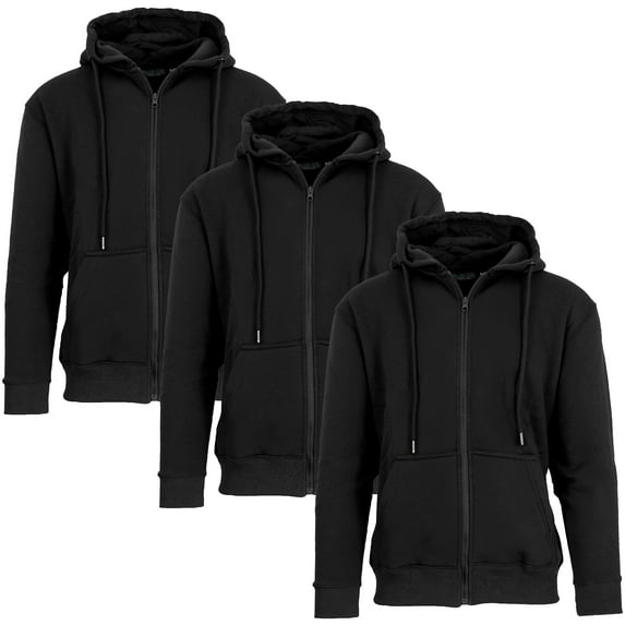 3-Pack Men’s Fleece-Lined Full-Zip Hoodie (S-2XL)