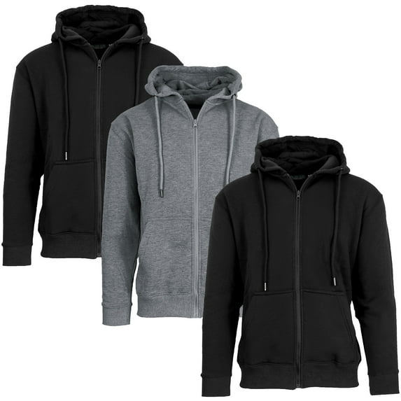 3-Pack Men’s Fleece-Lined Full-Zip Hoodie (S-2XL)