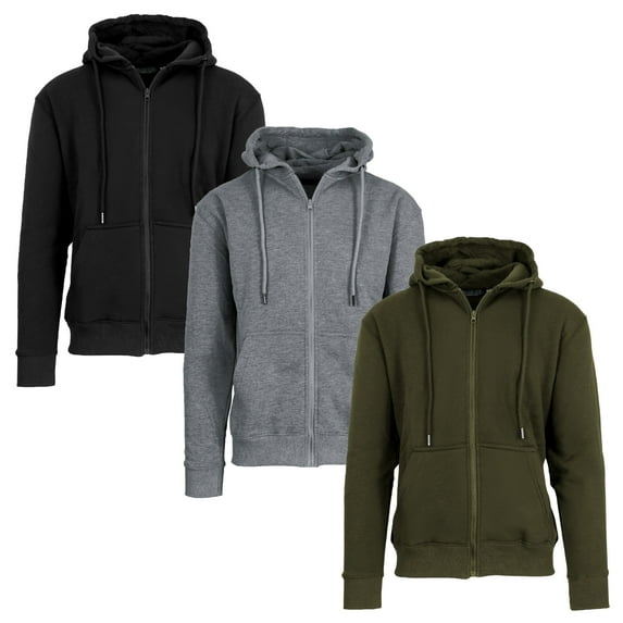 3-Pack Men’s Fleece-Lined Full-Zip Hoodie (S-2XL)