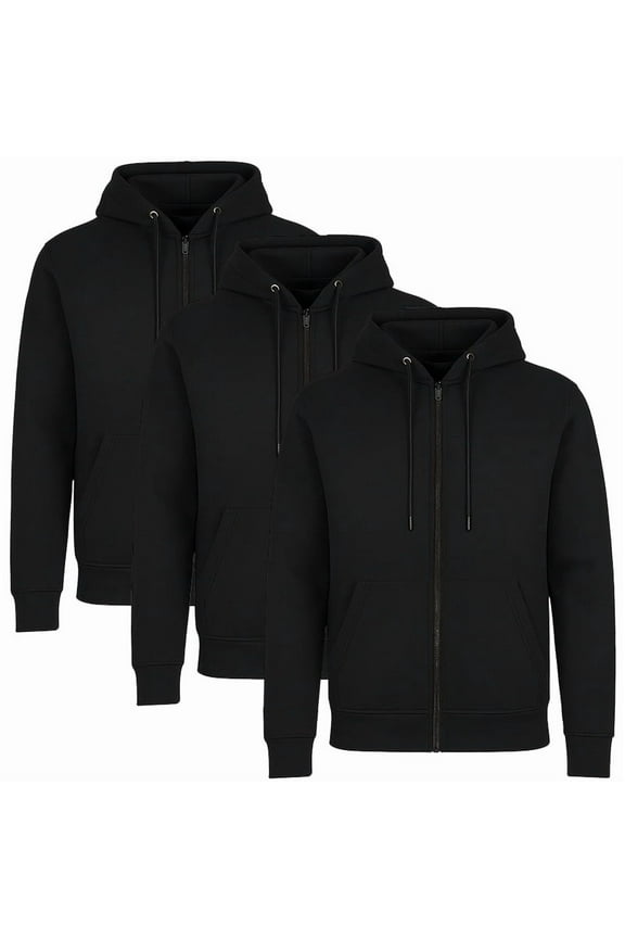 3-Pack Men’s Fleece-Lined Full-Zip Hoodie (S-3XL)